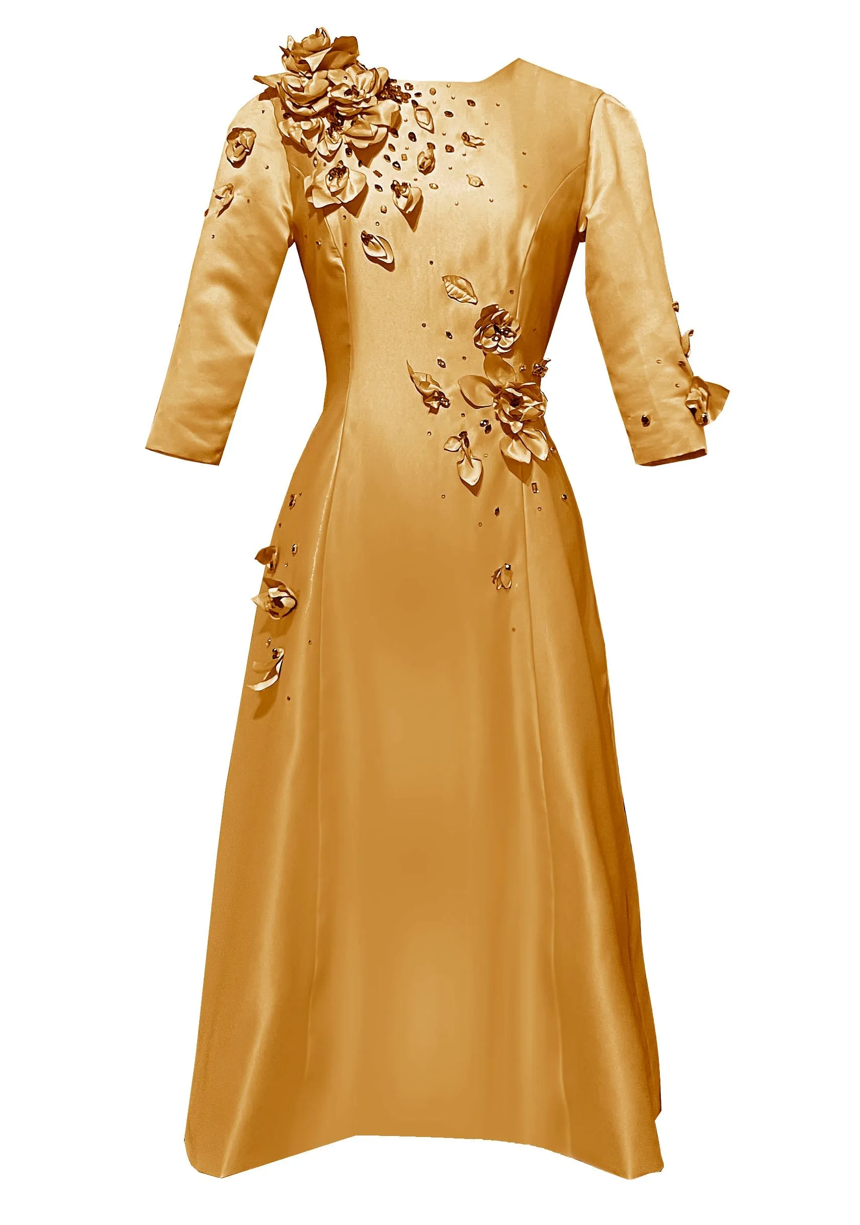 Adaline White Cocktail Dress with 3D Flowers and Rhinestones