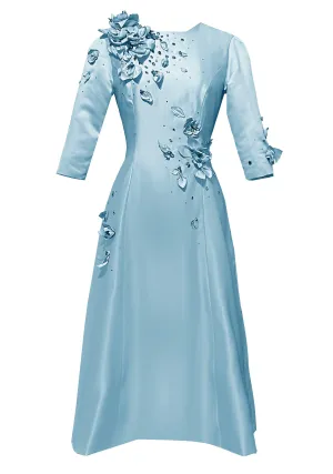 Adaline White Cocktail Dress with 3D Flowers and Rhinestones