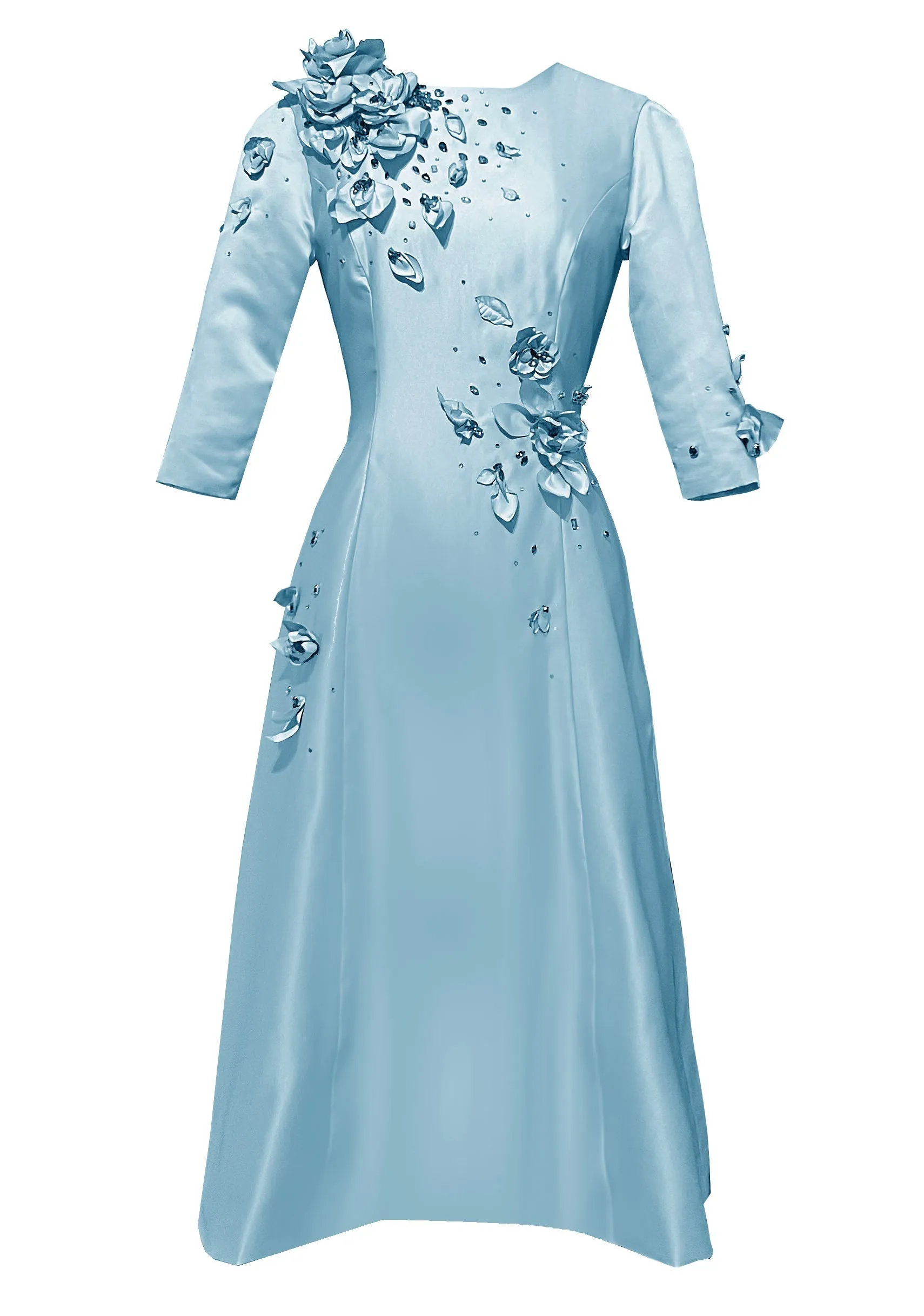 Adaline White Cocktail Dress with 3D Flowers and Rhinestones