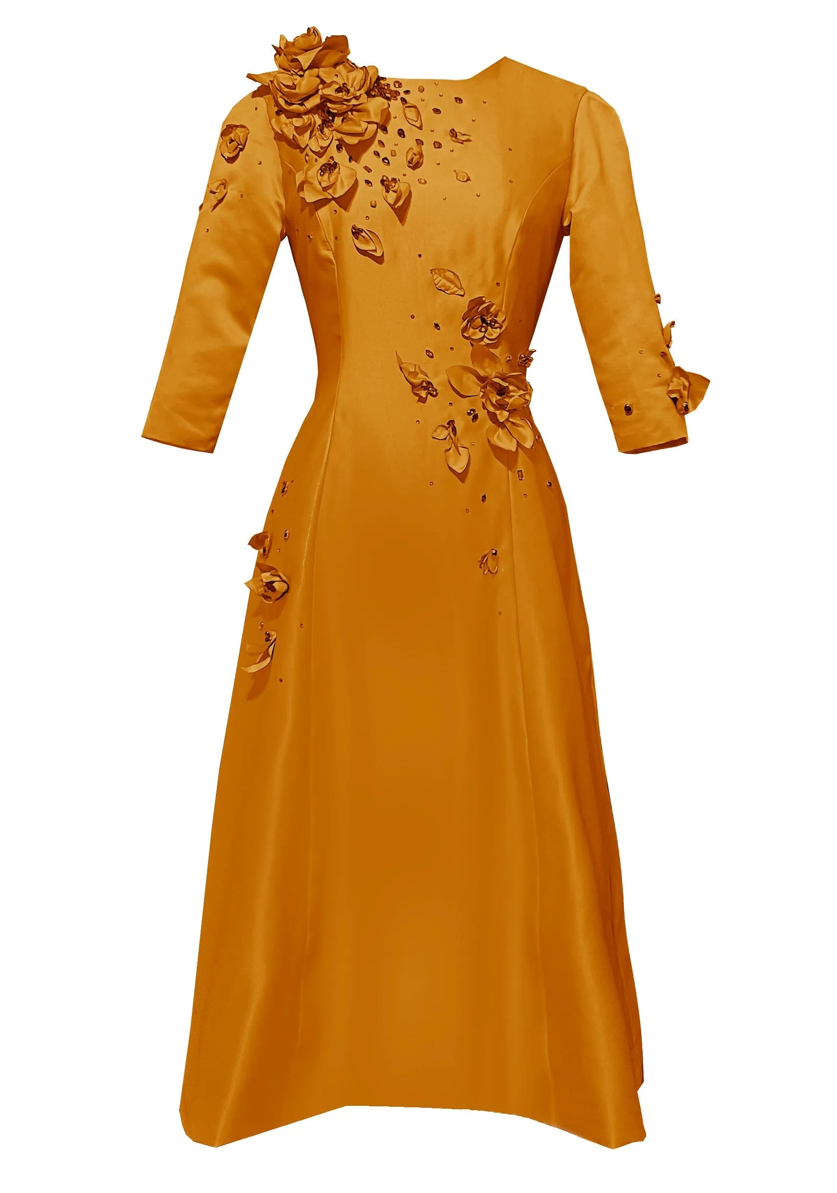 Adaline White Cocktail Dress with 3D Flowers and Rhinestones