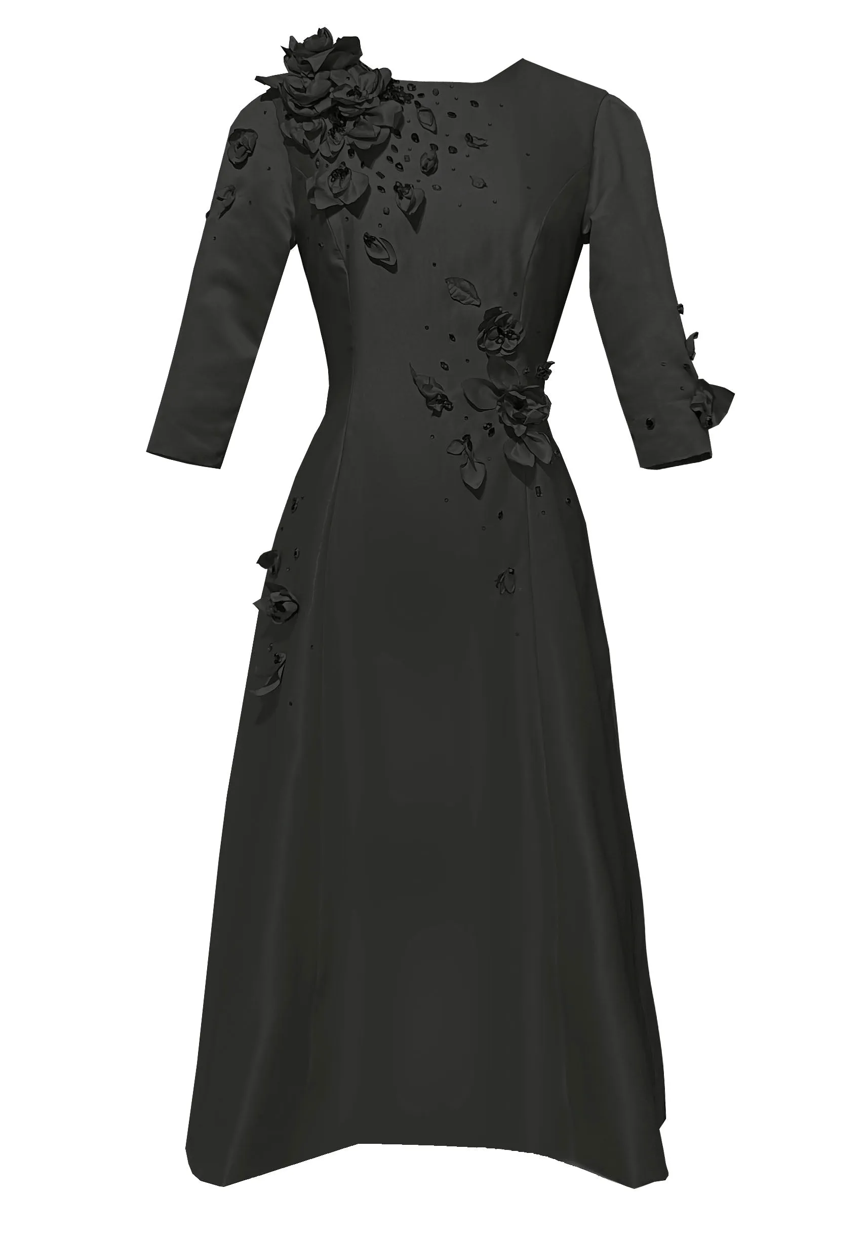Adaline White Cocktail Dress with 3D Flowers and Rhinestones