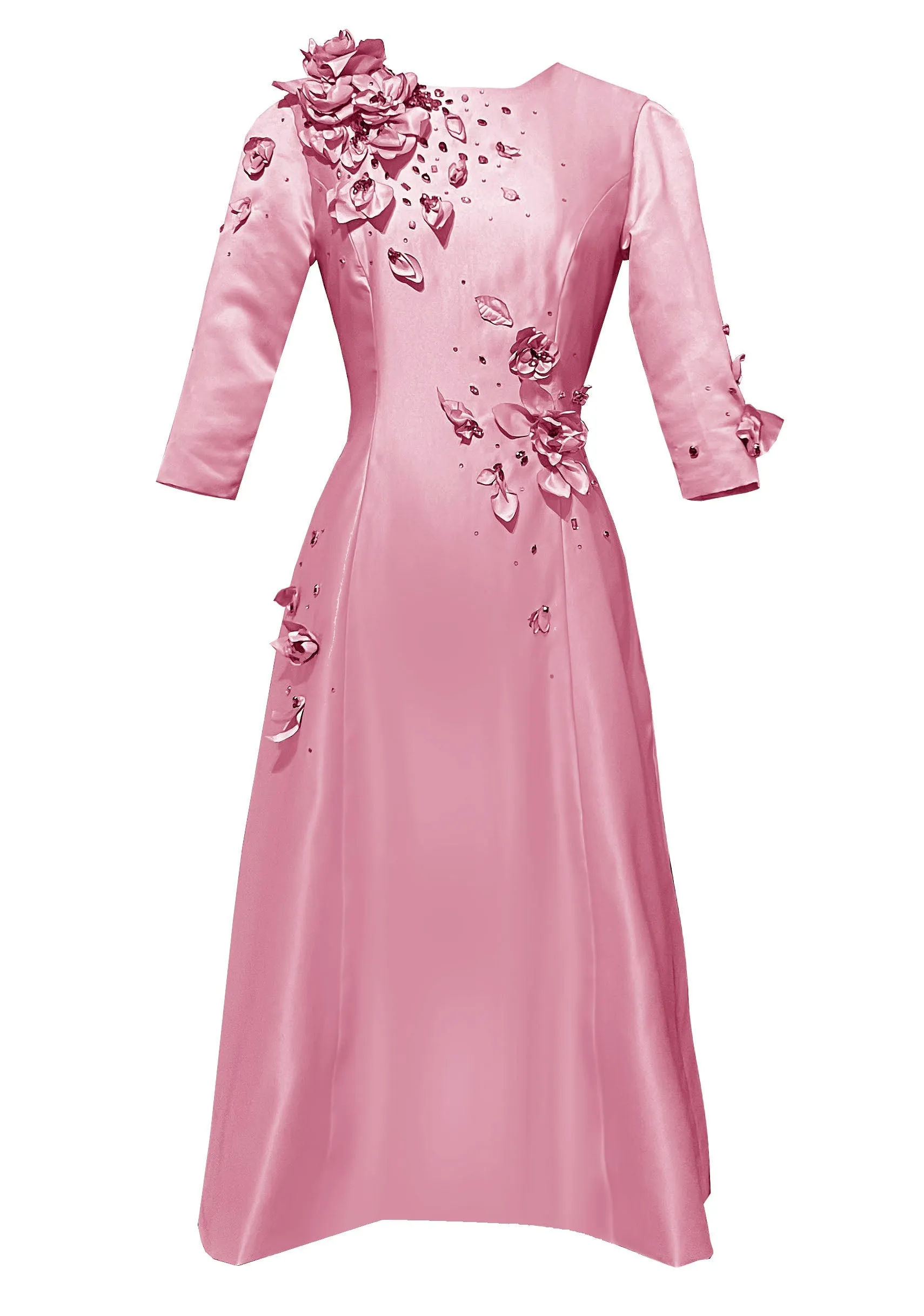 Adaline White Cocktail Dress with 3D Flowers and Rhinestones