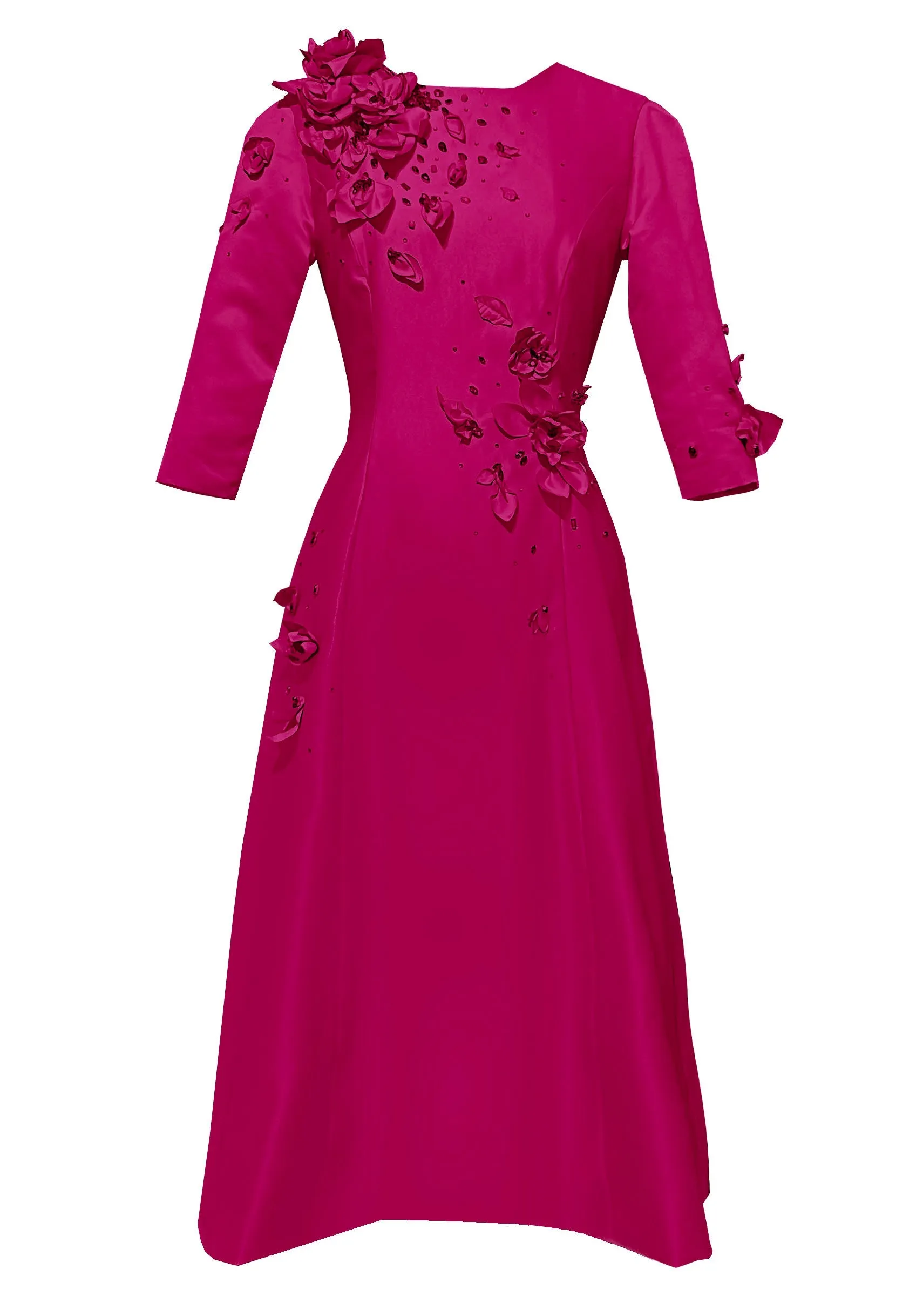 Adaline White Cocktail Dress with 3D Flowers and Rhinestones