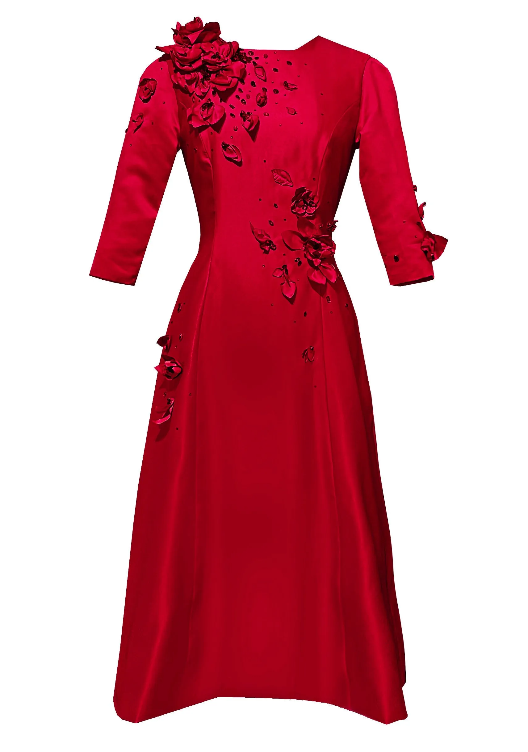 Adaline White Cocktail Dress with 3D Flowers and Rhinestones