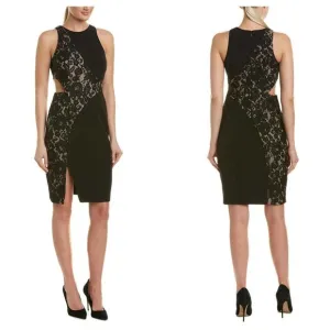 AIDAN MATTOX Crepe and Lace Dress Black {2C30}