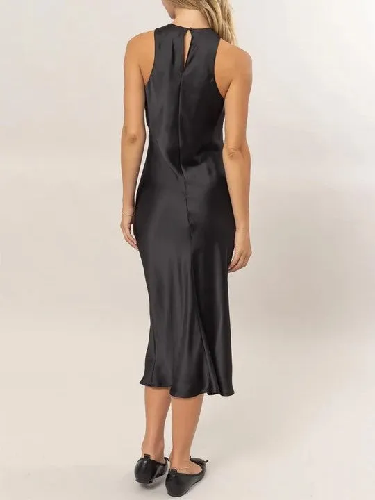AMBER SLEEVELESS SATIN DRESS