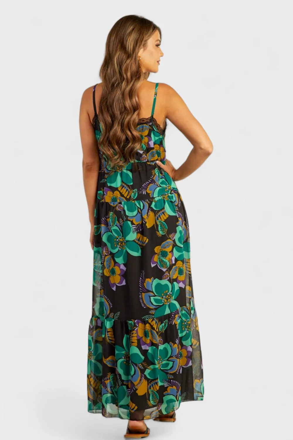 Amy Chiffon Floral Print Tiered Maxi Dress
