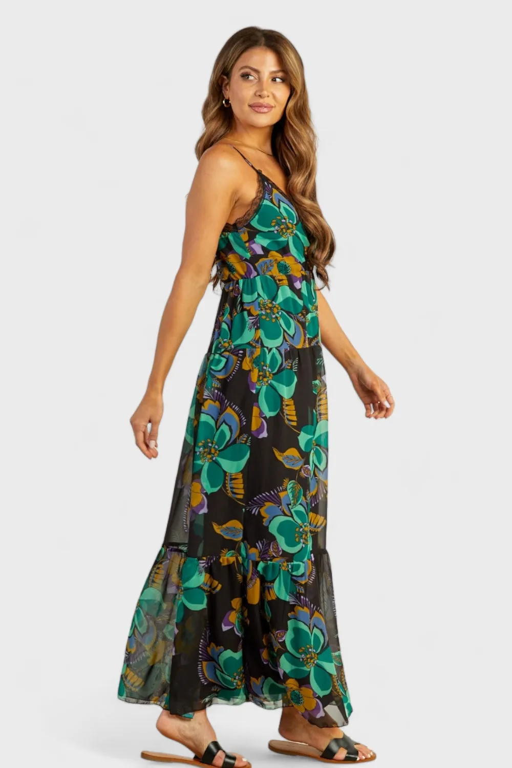 Amy Chiffon Floral Print Tiered Maxi Dress