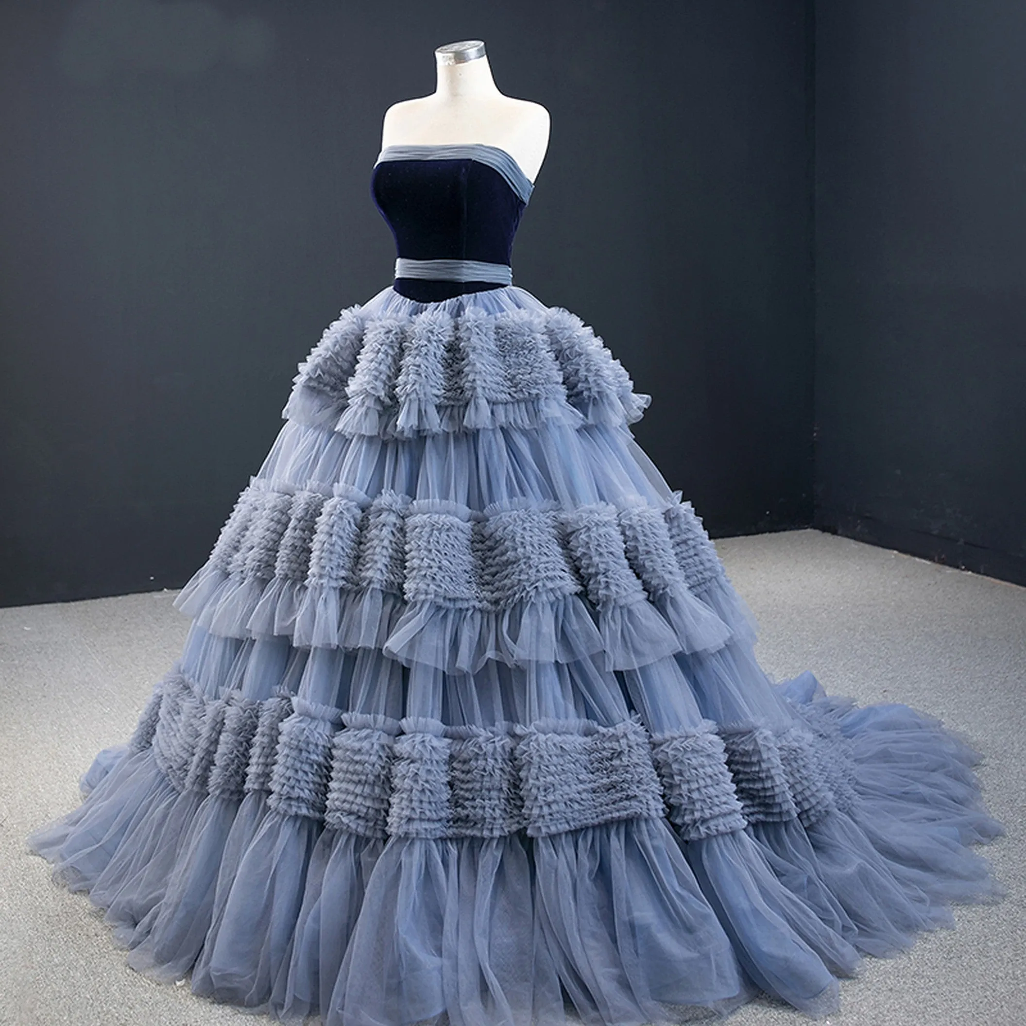 Anna Elegant Off Shoulder Handmade Ball Gown Evening Dress