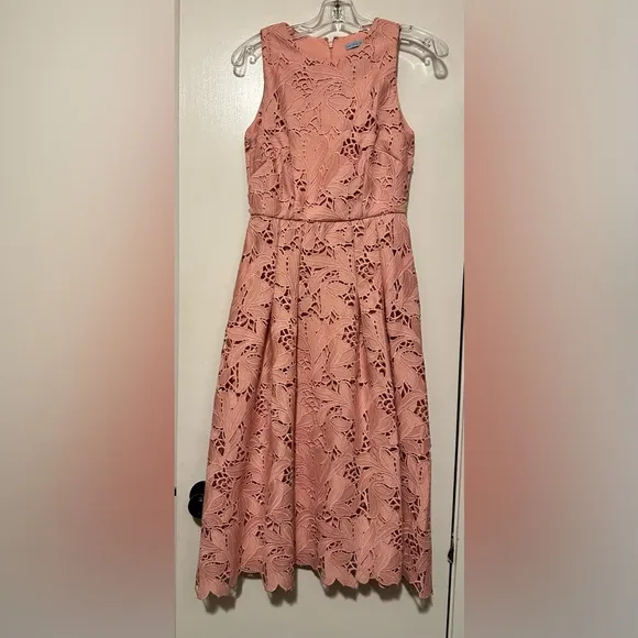 Antonio Melani Pink Lined Lace Fit &amp; Flare Midi Cocktail Dress size 2