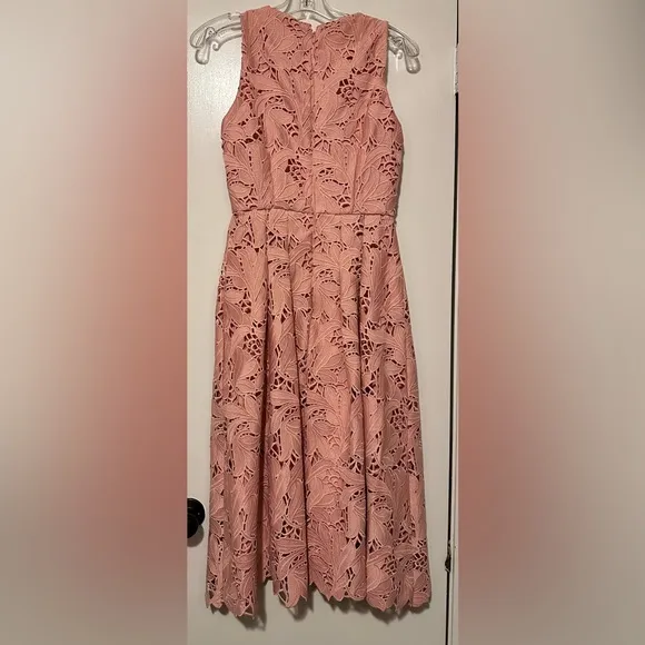 Antonio Melani Pink Lined Lace Fit &amp; Flare Midi Cocktail Dress size 2