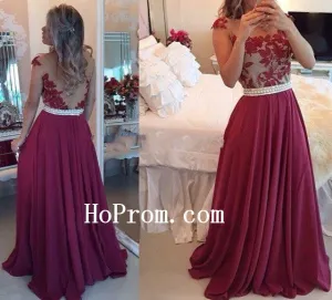 Applique Burgundy Prom Dresses,Chiffon Prom Dress,Long Evening Dresses