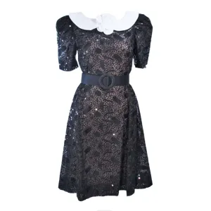 ARNOLD SCAASI Belle De Jour Black Sequin Lace Cocktail Dress Size 10