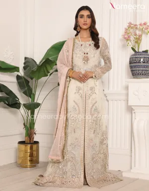 Asim Jofa White Gown Dress Pakistani in Open Style #PF66