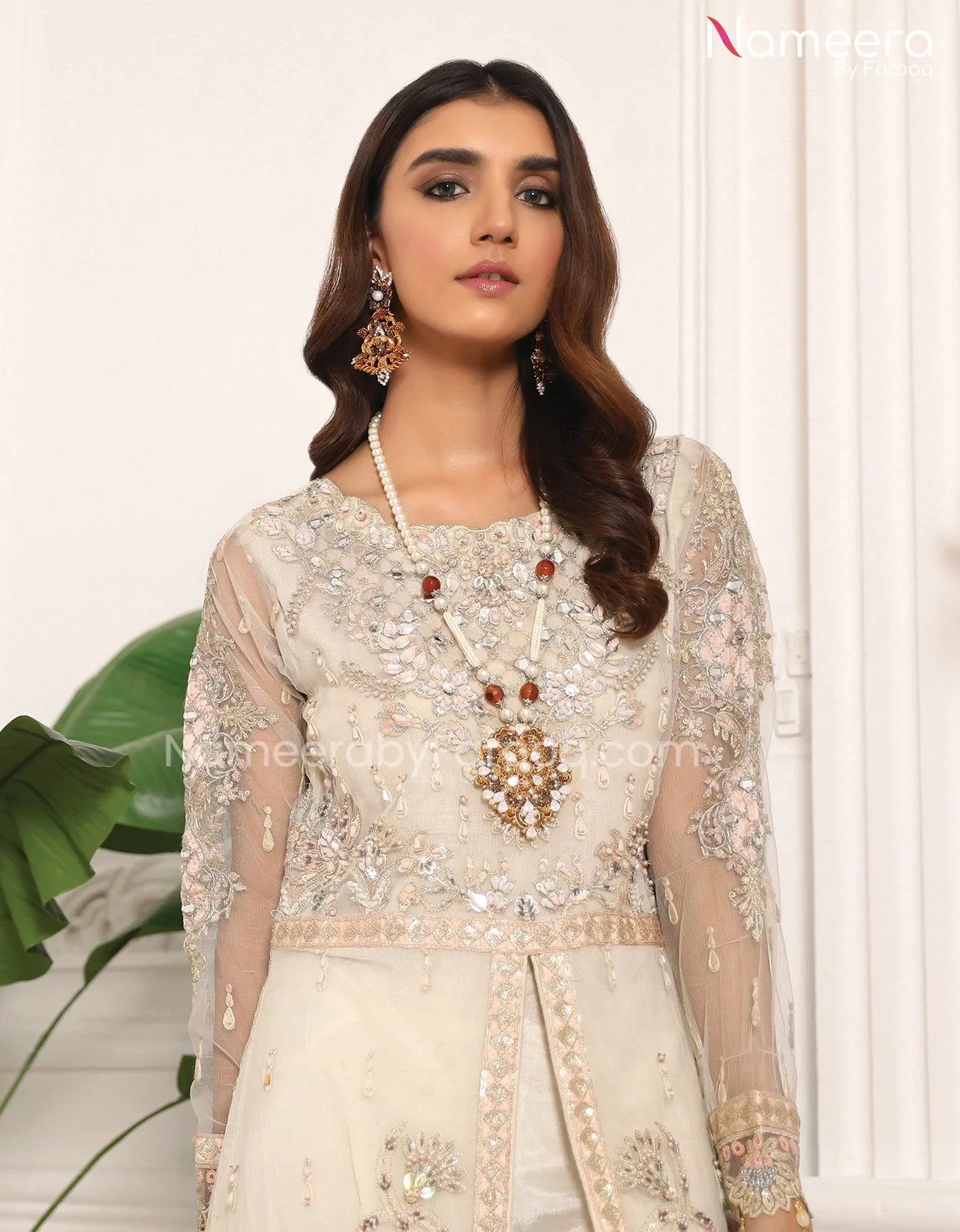 Asim Jofa White Gown Dress Pakistani in Open Style #PF66