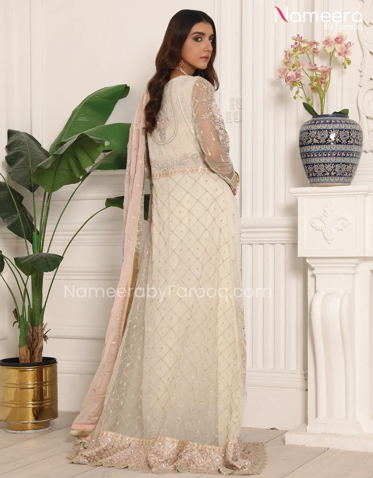 Asim Jofa White Gown Dress Pakistani in Open Style #PF66