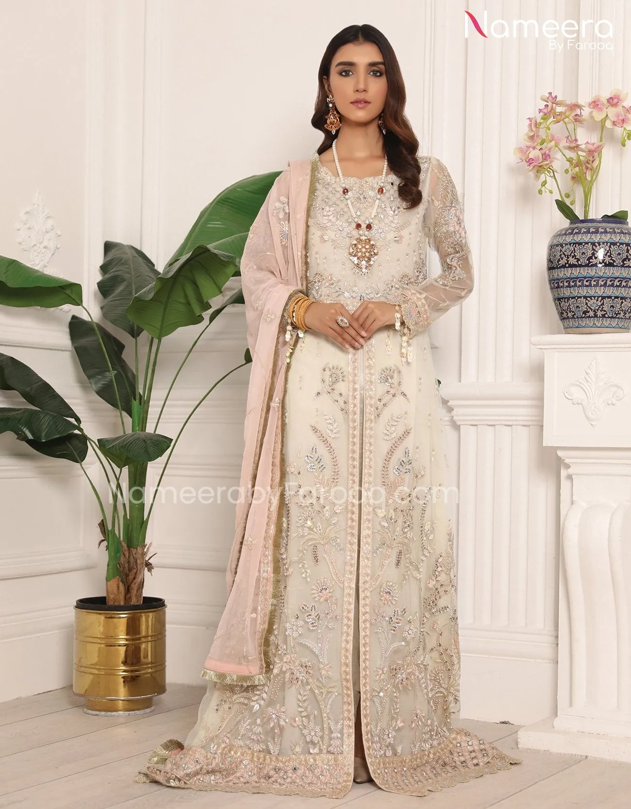 Asim Jofa White Gown Dress Pakistani in Open Style #PF66