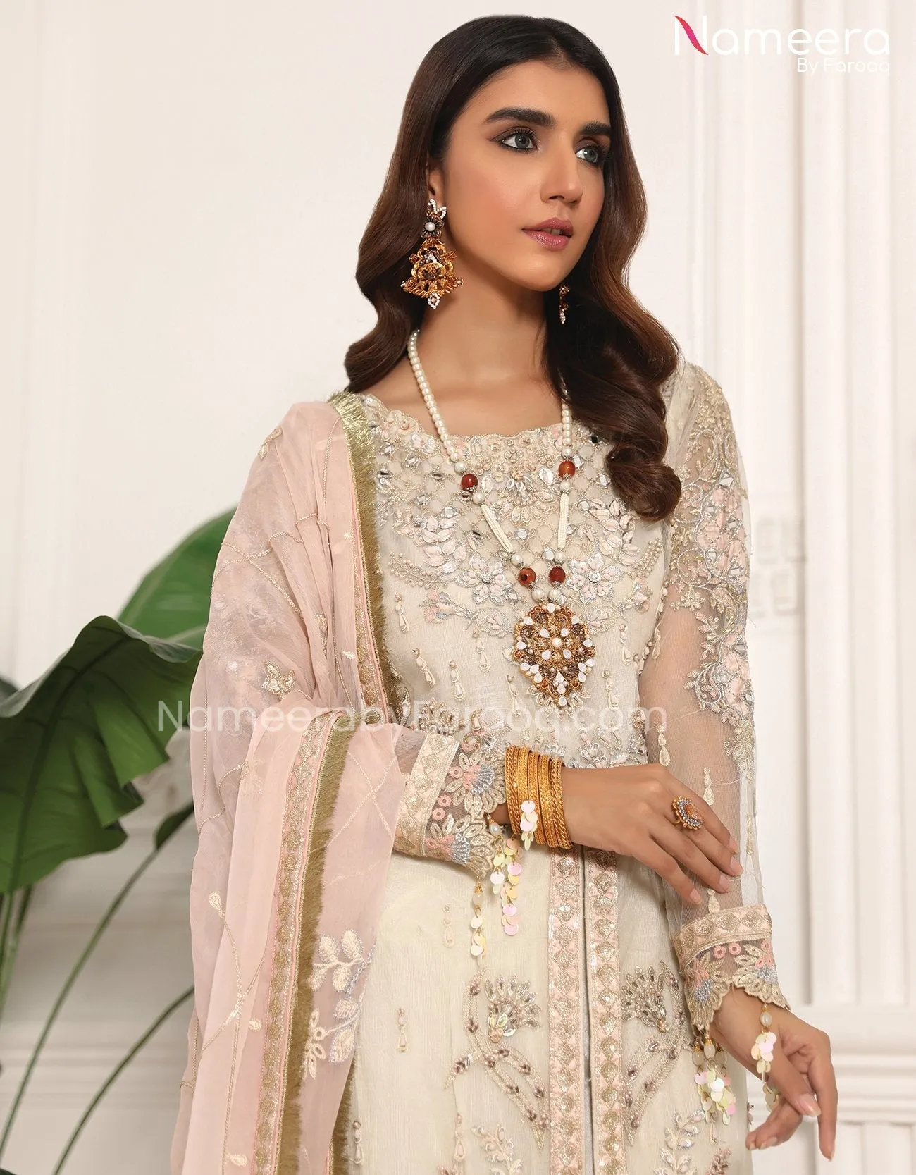Asim Jofa White Gown Dress Pakistani in Open Style #PF66