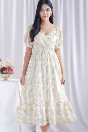 Auden Floral Embro Sleeved Overlap Maxi Dress In Yellow