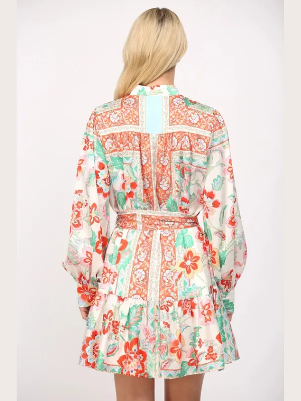 Autumn Floral Satin Tie Dress