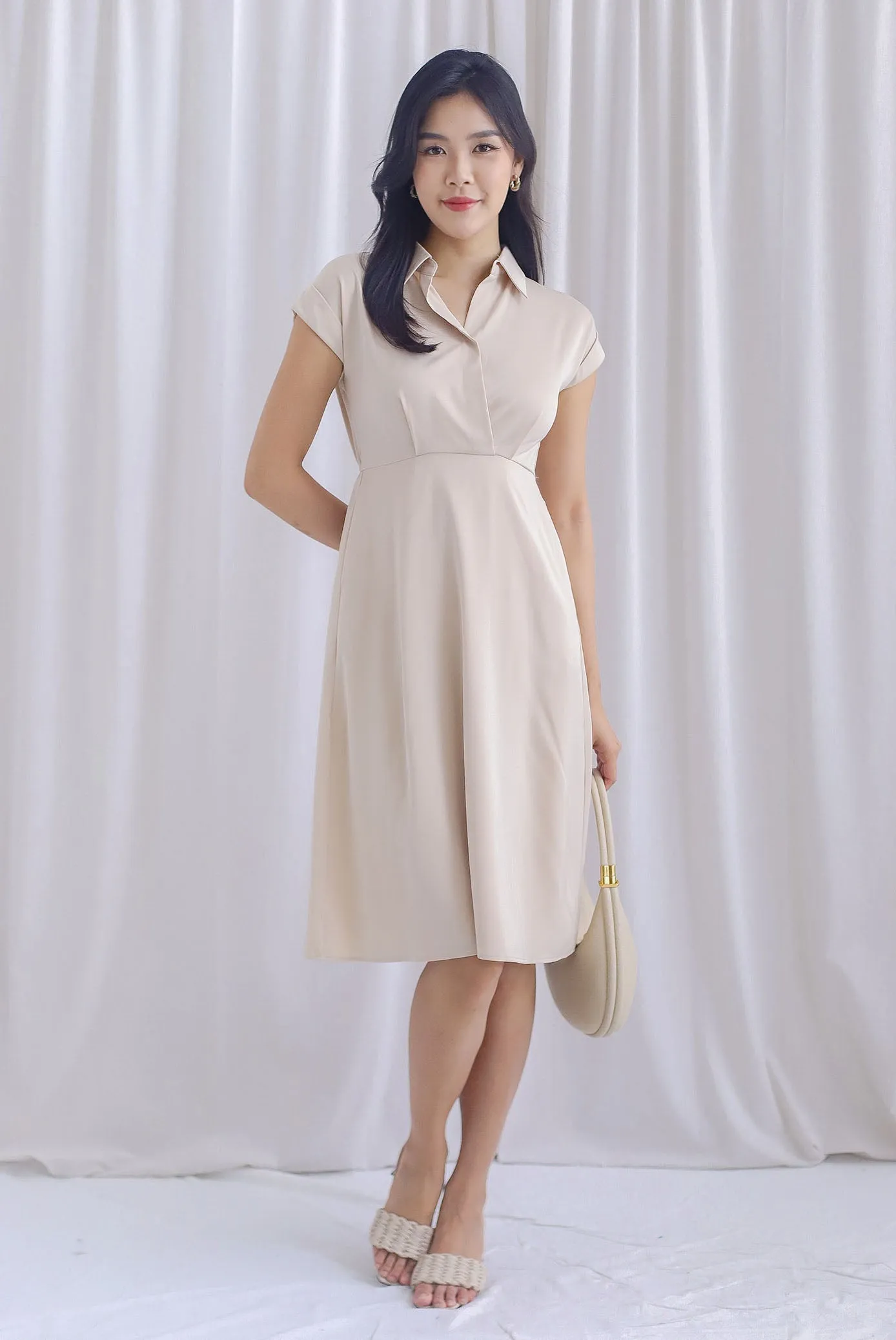 Ava Overlap Front Satin Dress In Cream