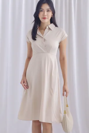 Ava Overlap Front Satin Dress In Cream