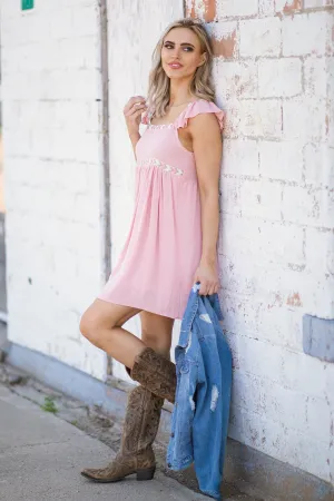 Baby Pink Chevron Trim Babydoll Dress