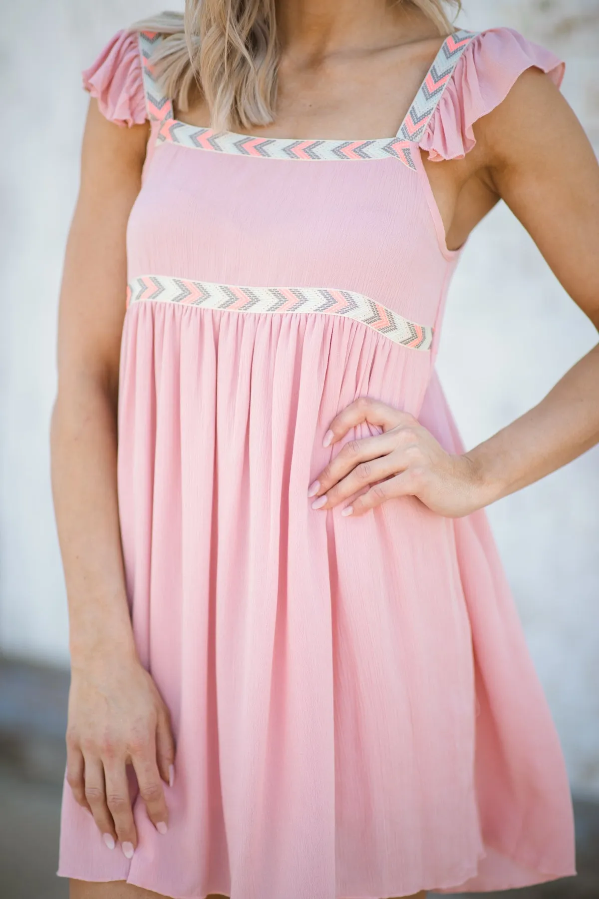 Baby Pink Chevron Trim Babydoll Dress