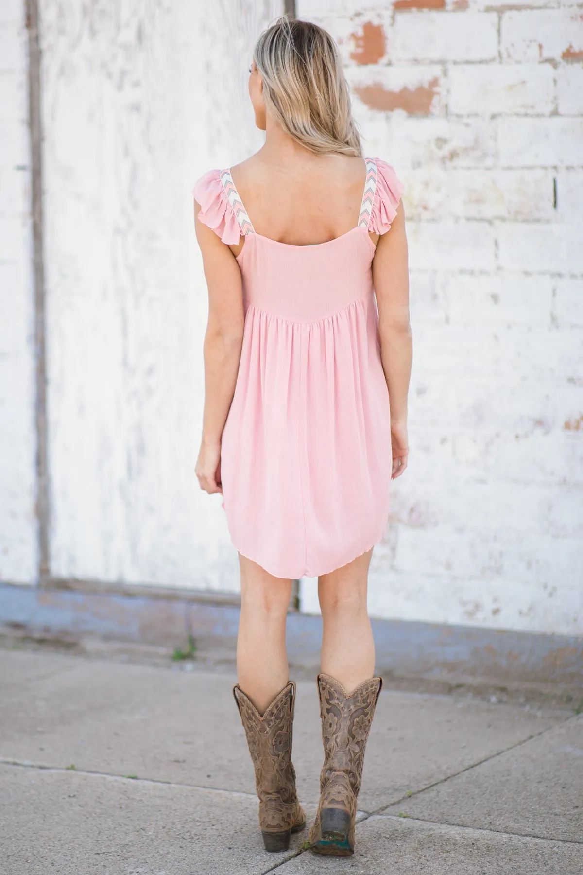 Baby Pink Chevron Trim Babydoll Dress