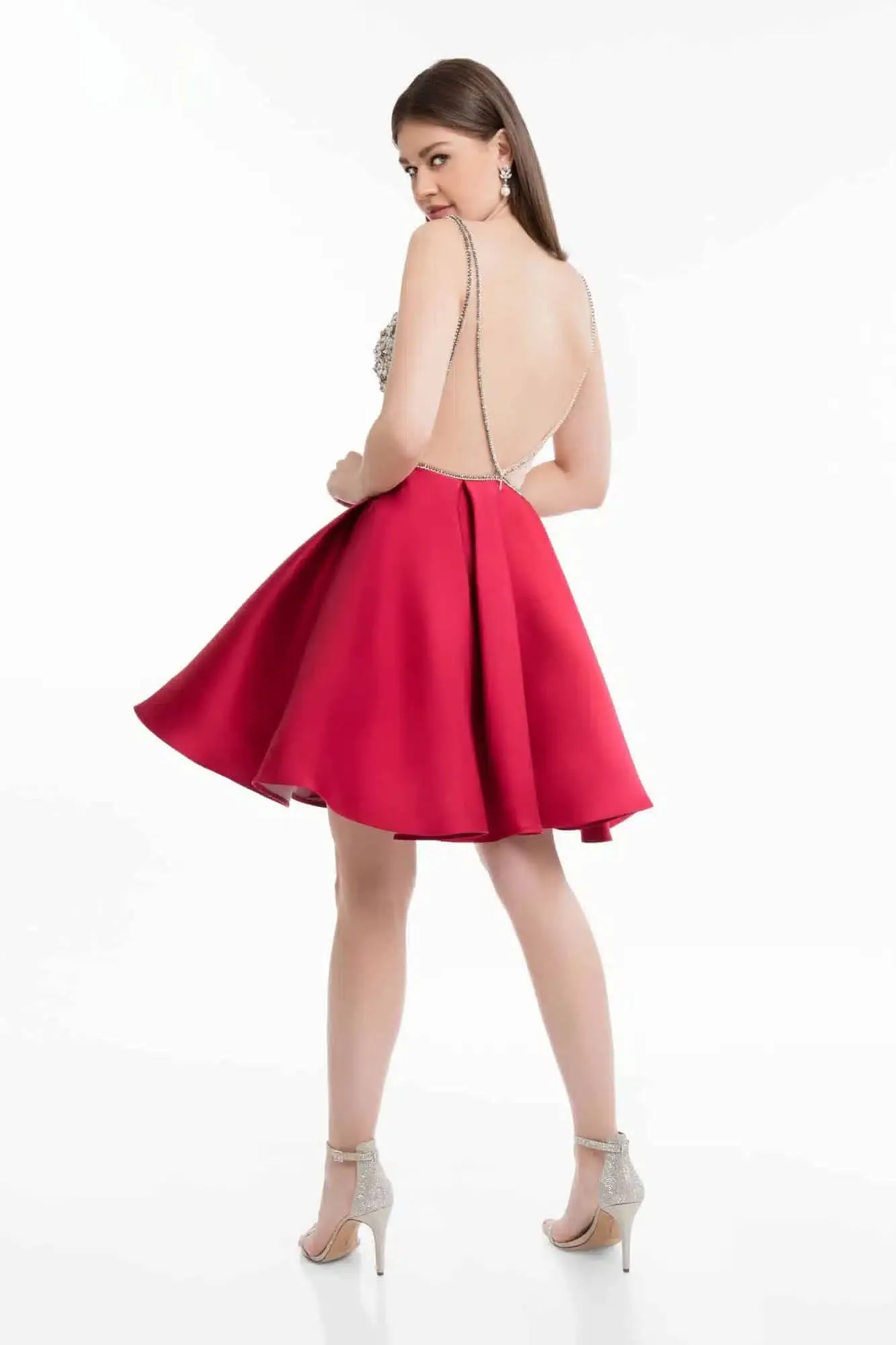 Beaded Bodice Cocktail Dress with Full Satin Skirt
