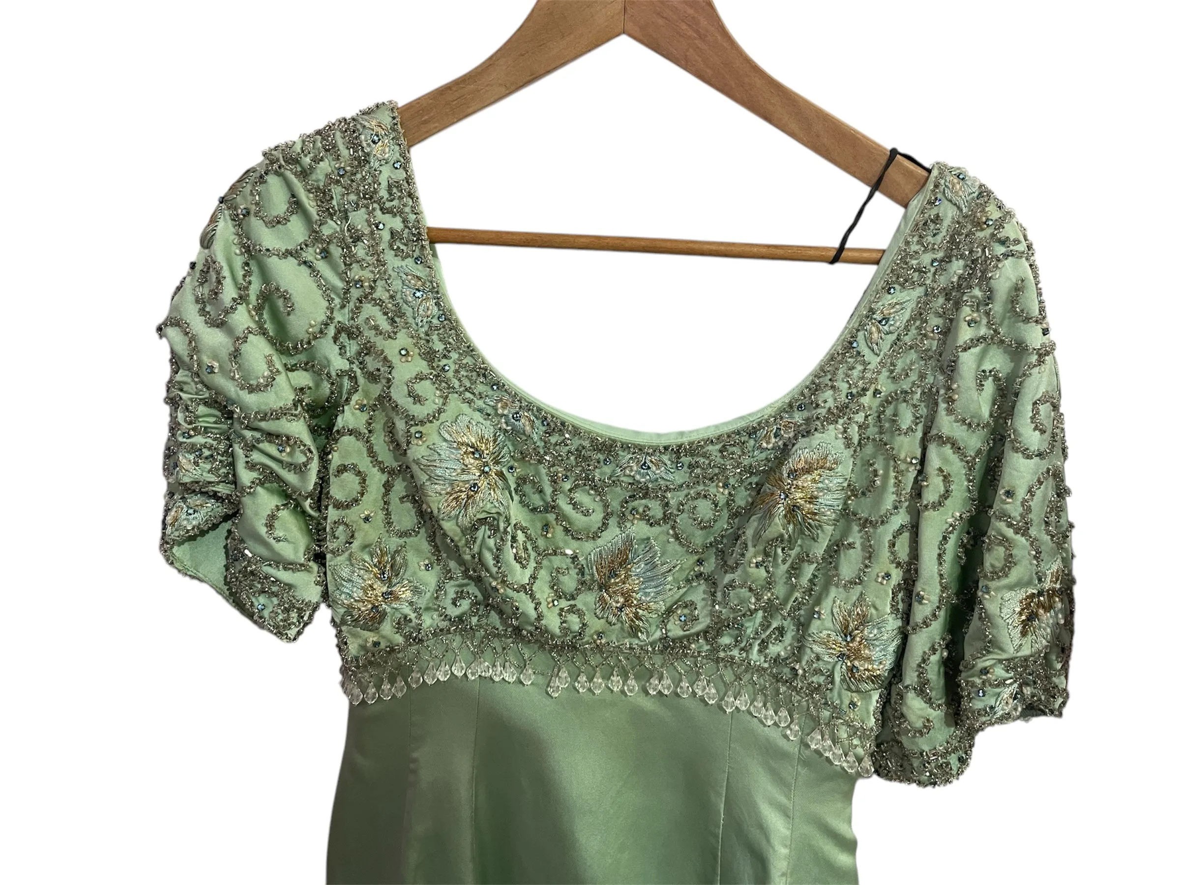 Beaded Calm - Sage Green Maxi Evening Dress