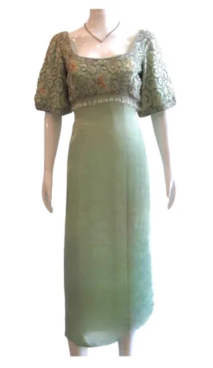 Beaded Calm - Sage Green Maxi Evening Dress