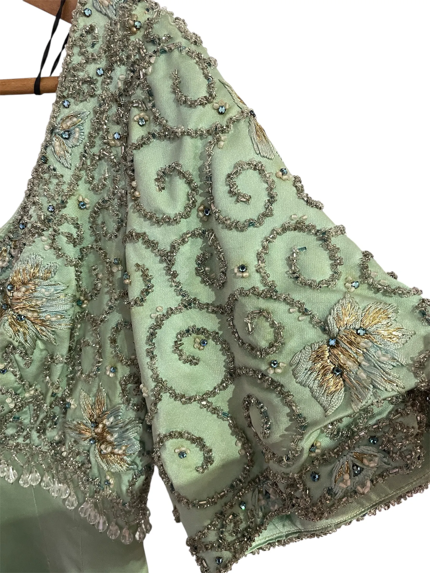 Beaded Calm - Sage Green Maxi Evening Dress