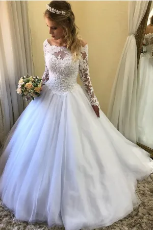 Beaded Lace Long Sleeves Wedding Dress Off-the-shoulder