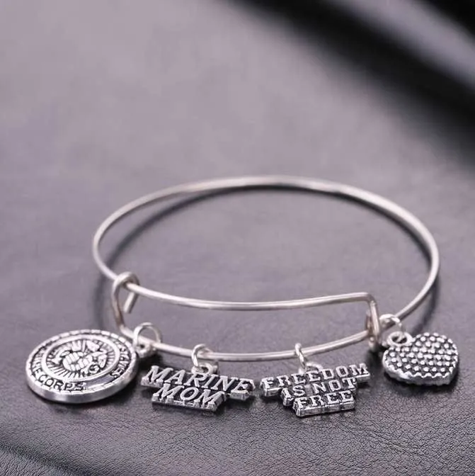 Beautiful US Marine Mom Charms Bracelet - Freedom Isn't Free!