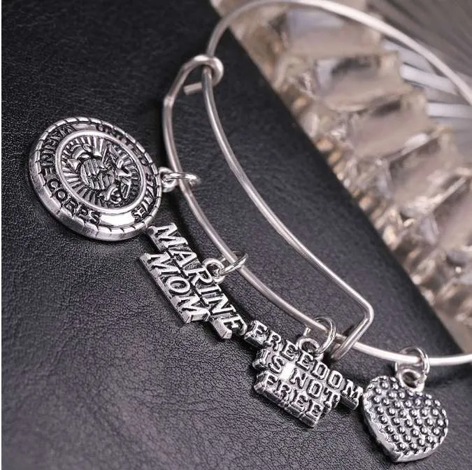 Beautiful US Marine Mom Charms Bracelet - Freedom Isn't Free!