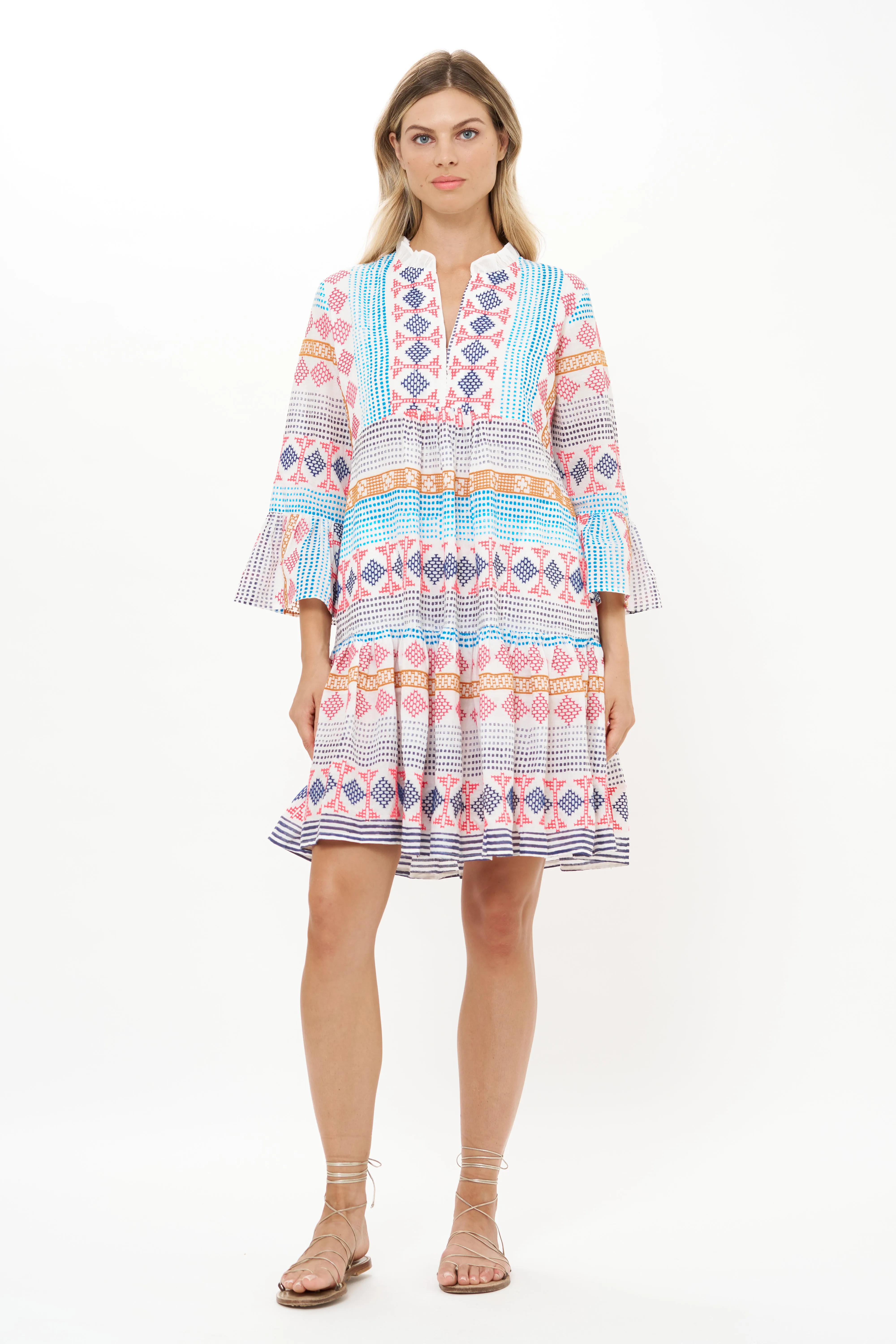 Bell Sleeve Tiered Mini- Casablanca Multi
