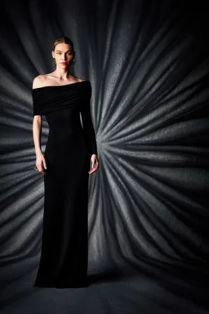 Black Draped Off the Shoulder One Sleeve Gown