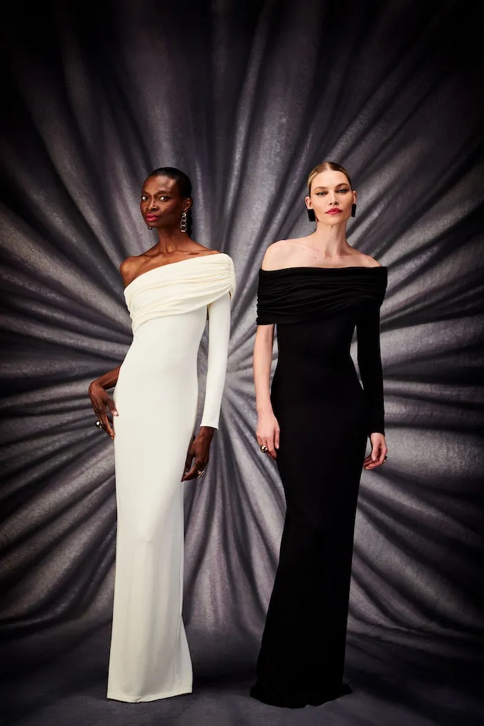 Black Draped Off the Shoulder One Sleeve Gown