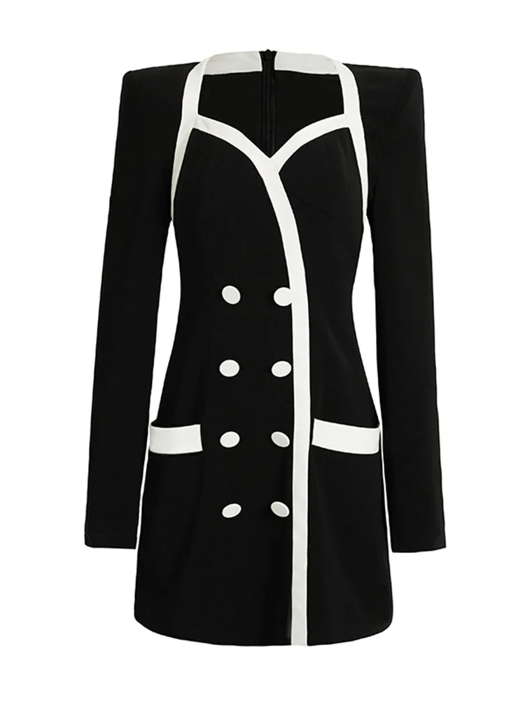 Black Dress For Women Square Collar Long Sleeve High Waist
