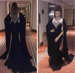 black evening dresses 2020 high neck beaded crystals muslim elegant evening gown 2021