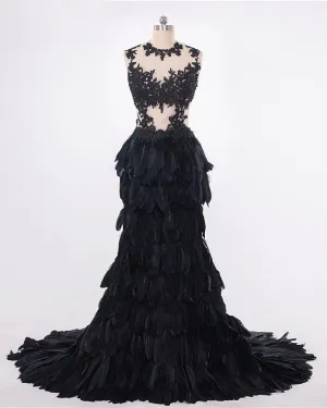 Black Ruffles Organza Mermaid Prom Dress