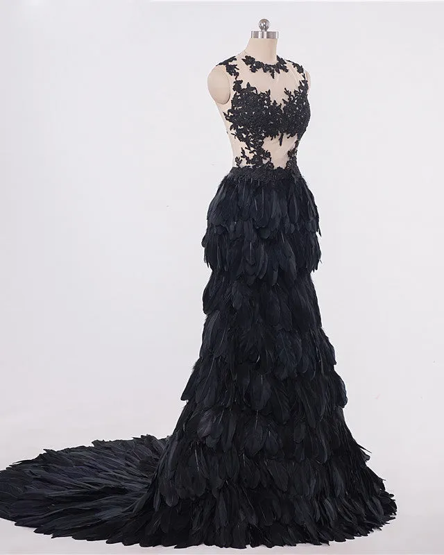 Black Ruffles Organza Mermaid Prom Dress