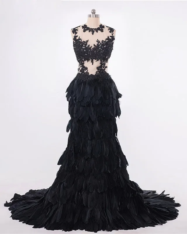 Black Ruffles Organza Mermaid Prom Dress