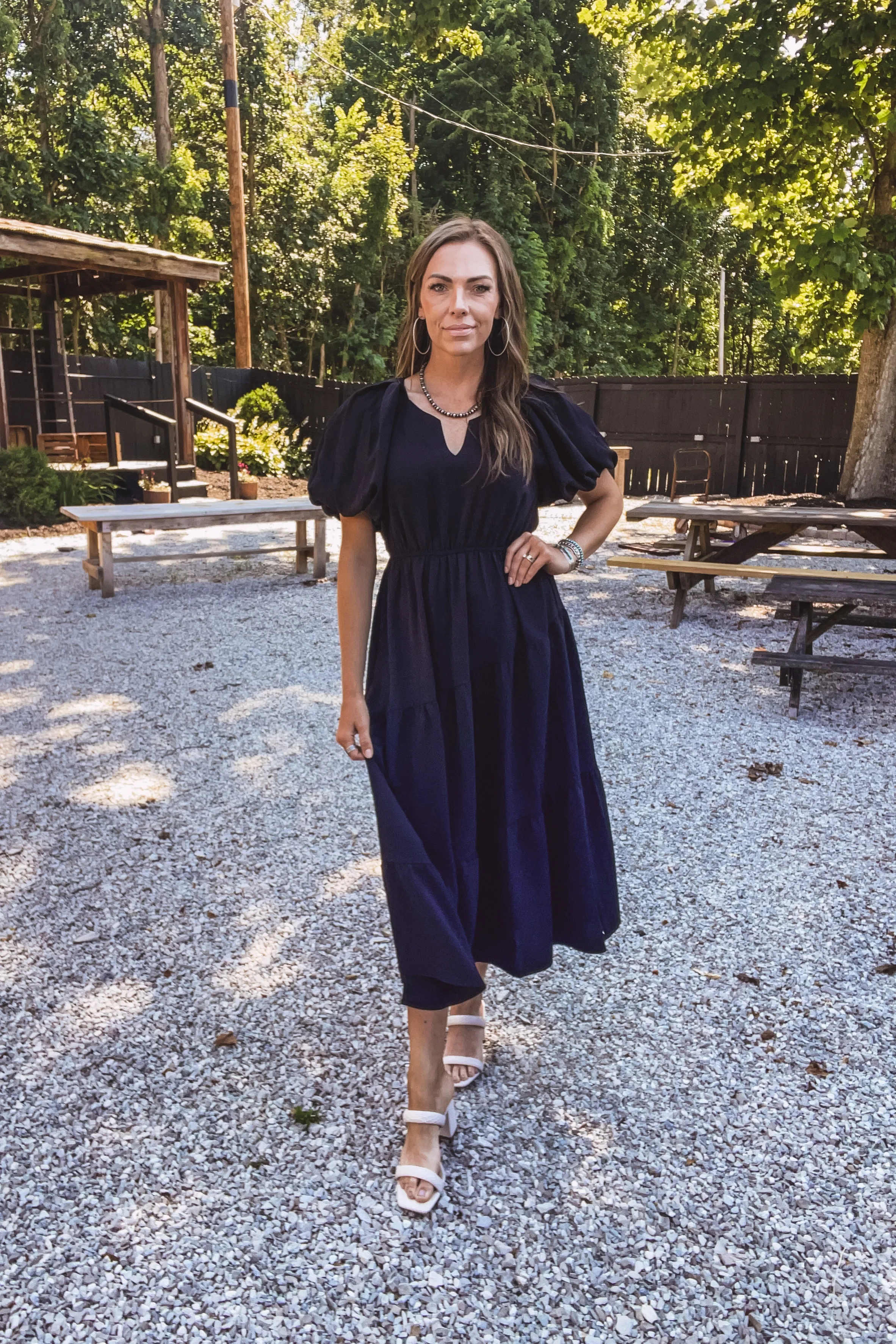 Black Silky Woven Empire Dress