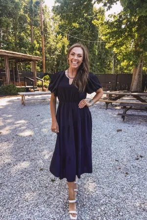 Black Silky Woven Empire Dress