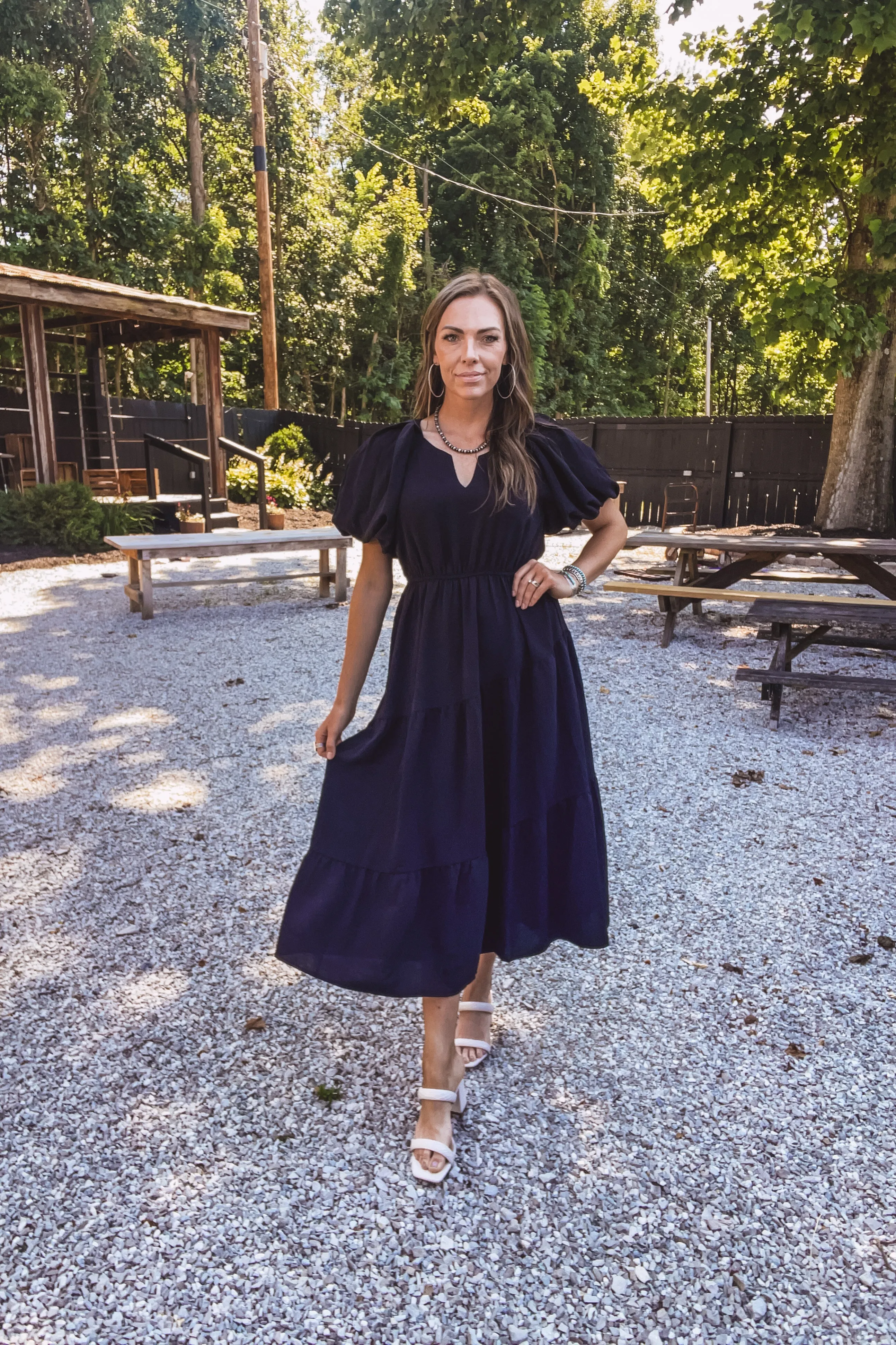 Black Silky Woven Empire Dress