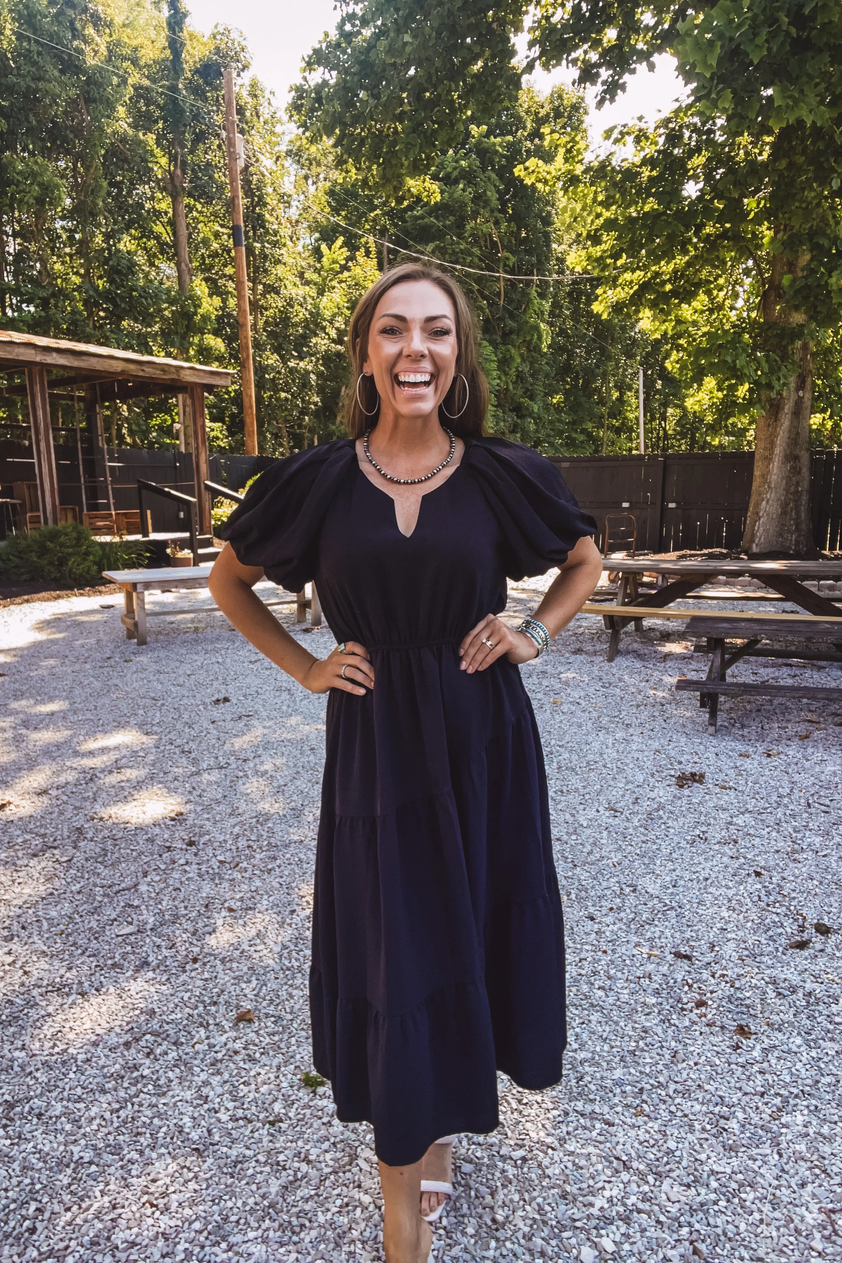 Black Silky Woven Empire Dress