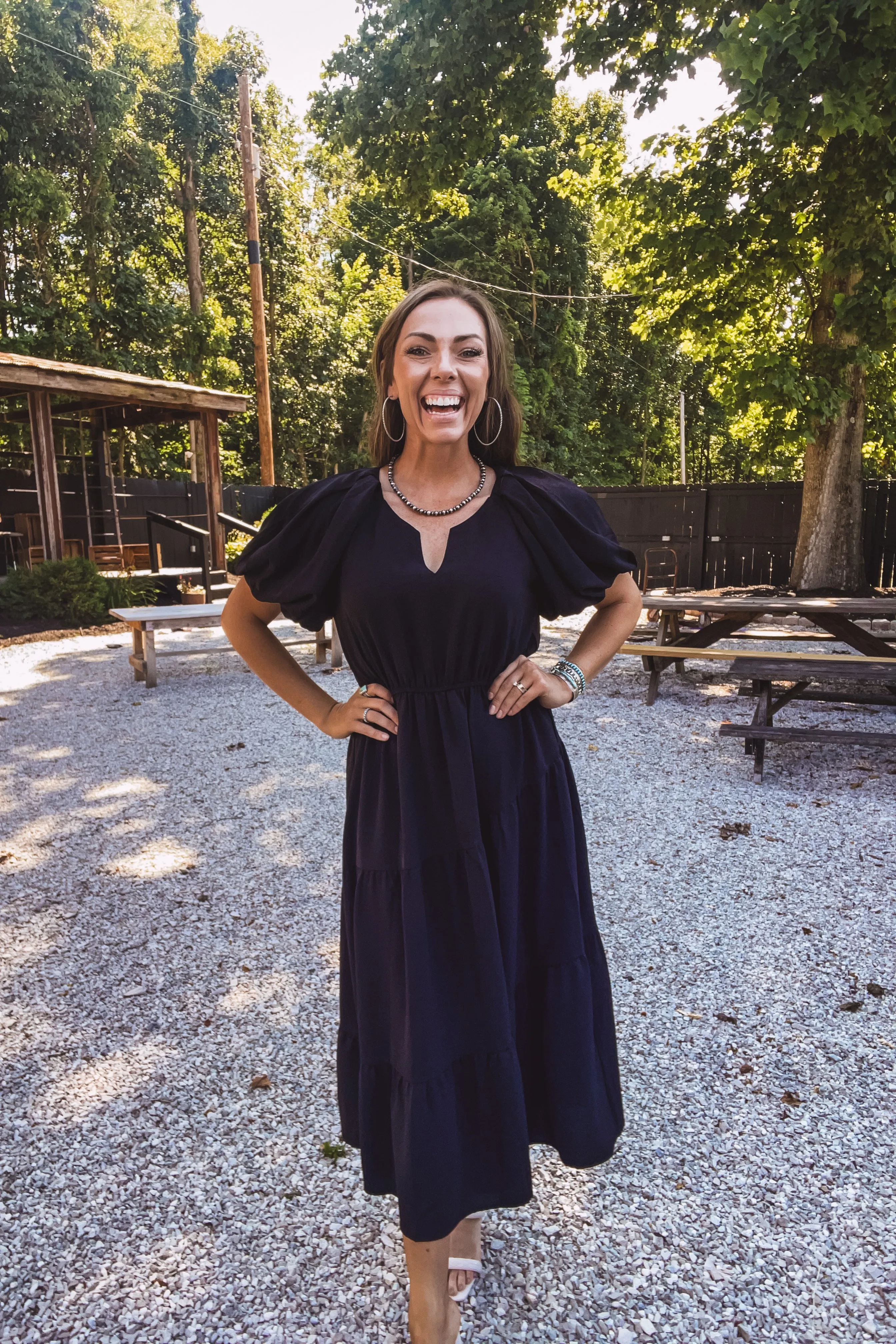 Black Silky Woven Empire Dress