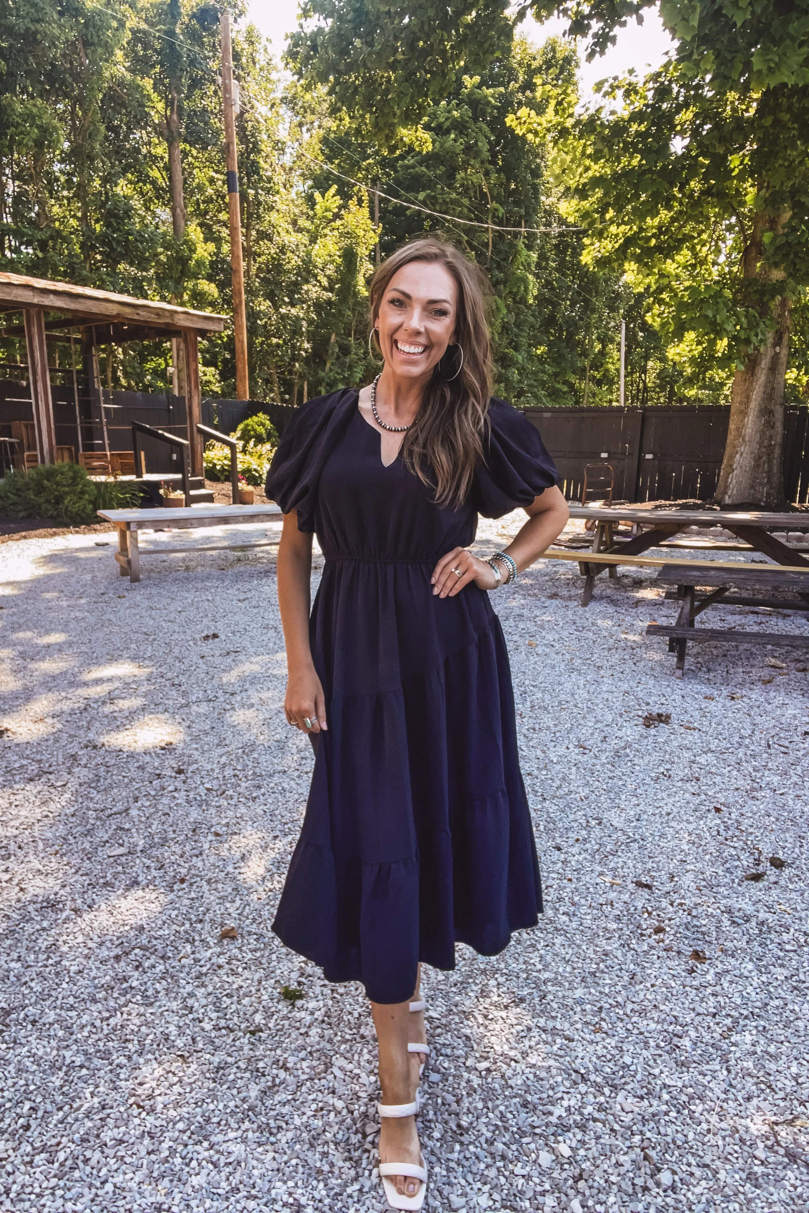 Black Silky Woven Empire Dress